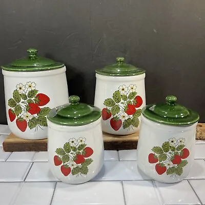 VIntage McCOY 4 Piece STRAWBERRY COUNTRY CANISTER SET Made In The USA • $67.99