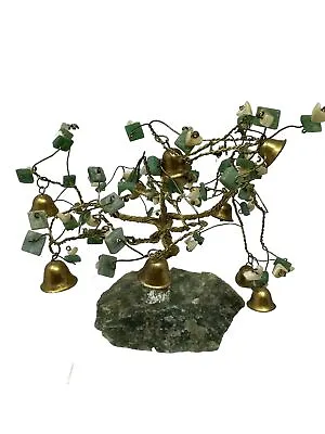 Twisted Brass Wired Bonsai Tree Green Base Leaves Shell Flowers Bells • $24.71