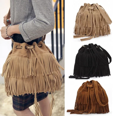 £8.49 • Buy Ladies Tassel Handbag Women Faux Suede Fringe Crossbody Shoulder Messenger Bag