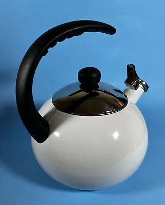 Vintage Farberware Modernist Stovetop Whistling Teapot Kettle Black & White • $17.95