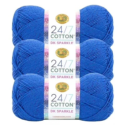 (3 Pack) Lion Brand Yarn 769-306M 24/7 Cotton DK Sparkle Yarn Calypso • $14.97