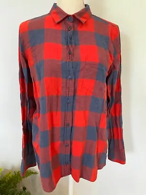 J. CREW Womens Size 8 Red Plaid Long Sleeve Collared Pocket Button Up Boy Shirt • £13.45