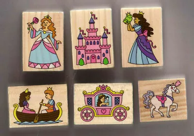 5 Princess Theme Rubber Wood Mounted Stamps W/ Castle Carriage Prince And Horse • $6.50