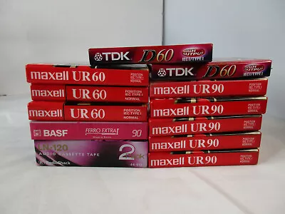 Lot Of 13  Blank Audio Cassette Tapes TDK D60 Maxell UR60 UR90 BASF 90 LN-120 • $17.81