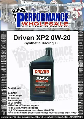 $37.95 • Buy Driven XP2 0W-20 Synthetic Racing Oil 946mL 00206 Go Kart, Jr Dragster, Supercar
