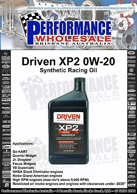 Driven XP2 0W-20 Synthetic Racing Oil 946mL 00206 Go Kart Jr Dragster Supercar • $37.95