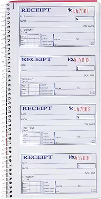 Money And Rent Receipt Book 2-Part Carbonless 5-1/4  X 11  Spiral Bound 200 • $11.91