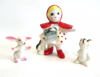 Vintage Miniature Bone China Nursery Rhyme Little Red Riding Hood Figurine Set • $20