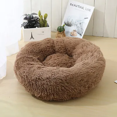 Warm Plush Round Donut Pet Dog Cat Bed Fluffy Soft Round Calming Bed Washable • $12.60