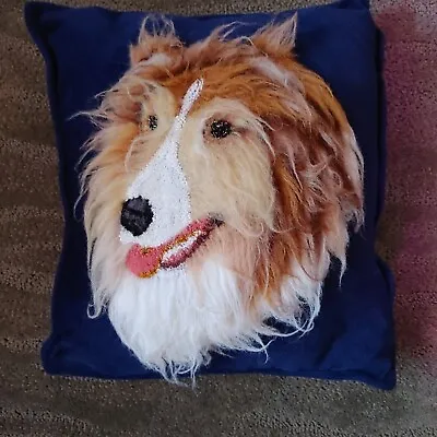 Vintage Needlepoint Collie Dog Throw Pillow Handmade EUC Free Shipping! • $62.99
