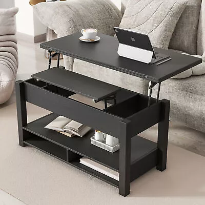 ON-TREND Lift Top Coffee Table With Open Shelves Multi-Functional Modern Table • $281.45