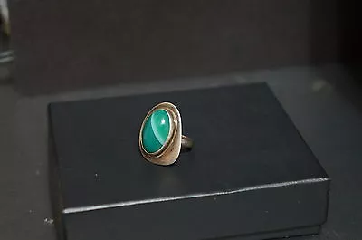 Vintage Sterling Silver Signed Mueller Green Agate Modern Ring Sz 6 • $63