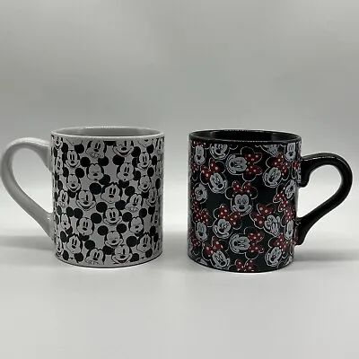 Set Mickey & Minnie Mouse Coffee Cup Emoji Face Pattern Black & White Mug 14oz • $10.80