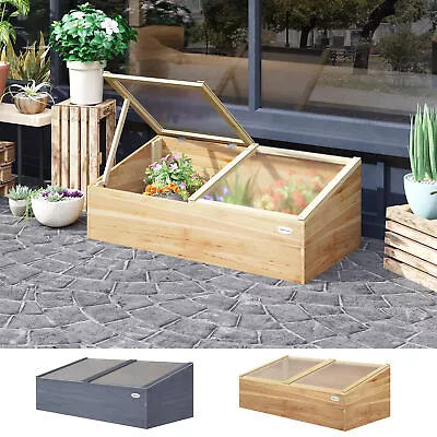 Wooden Cold Frame Greenhouse Polycarbonate Grow House For Flowers And Plants • £67.99