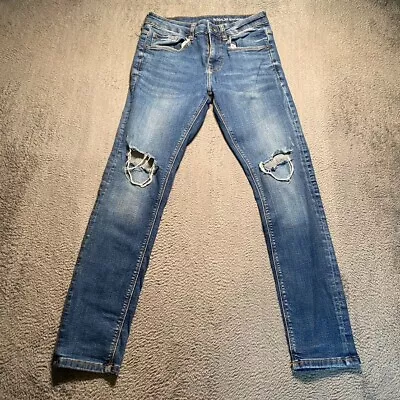 Denim Co Jeans Mens W30 L30 Blue Super Skinny Denim Pants Distressed Ripped • £12.50