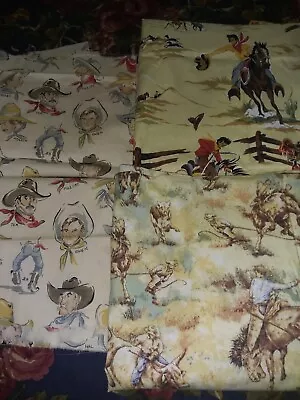 4 Pieces Of Southwest Cowboy Roundup Style Themed Cotton Fabric Read • $31.99