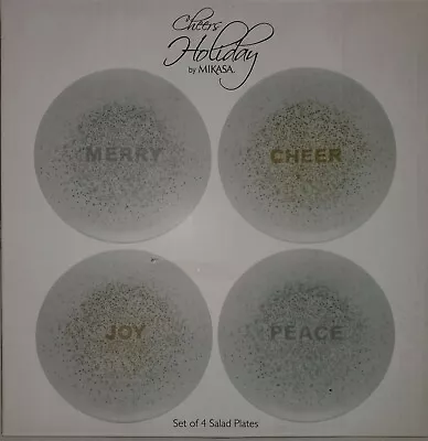 Porcelain Set Of 4 Cheers Holiday Confetti Salad Plates By Mikasa BNIB FREE SHIP • $26.99