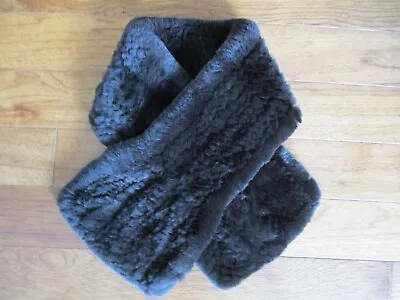 NWOT New Dark Brown Knit Genuine Real Rex Rabbit Fur Scarf Collar 35  • $28