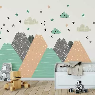 Nordic Mountain Wall Sticker Kid Nursery Baby Cot Decal Furniture Door Decor DIY • £18