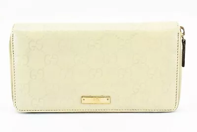 GUCCI [Rank AB] Leather Round Zip Long Wallet Ssima Purse Beige Ivory Authentic • $99.99