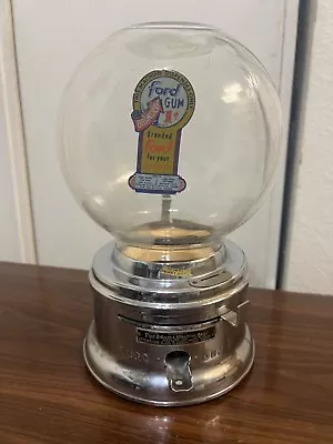 1950s Vintage Ford Gum With Glass Globe Decal 1 Cent Bubble Gum Machine • $75