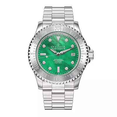 Oceaneva™ Men's Deep Marine Explorer III 3000M Watch Green Mother Of Pearl • $549