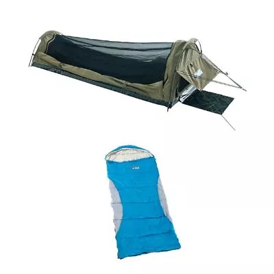 Adventure Kings Kwiky Single Swag Canvas 50mm Mattress + Kids Sleeping Bag -2°C • $123.95