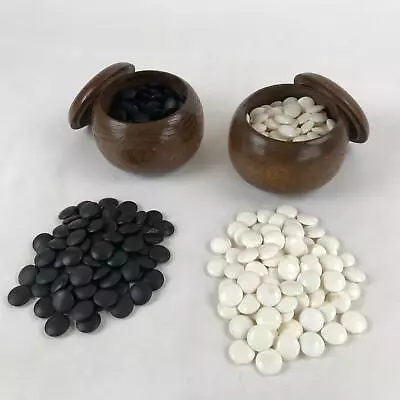 Japanese Go Stone Goishi Game Pieces Vtg Igo Brown Wooden Bowls Shell GO90 • $127.46