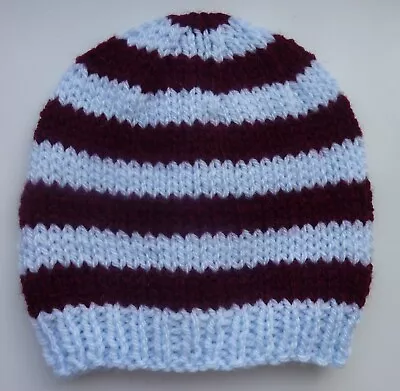 £4 • Buy Aston Villa Football Colours Newborn Baby Beanie Hat Hand Knitted Claret & Blue