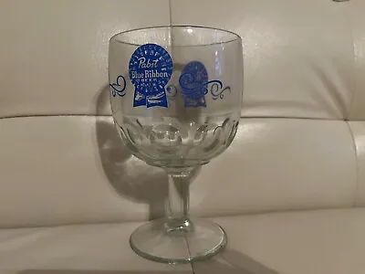Vintage Pabst Beer Blue Ribbon Blue Logo Clear Glass Footed Goblet • $6