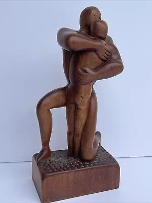 Mid Century Sculpture Vintage Wood Carving Modernism Signed R 1960's Embrace • $1700