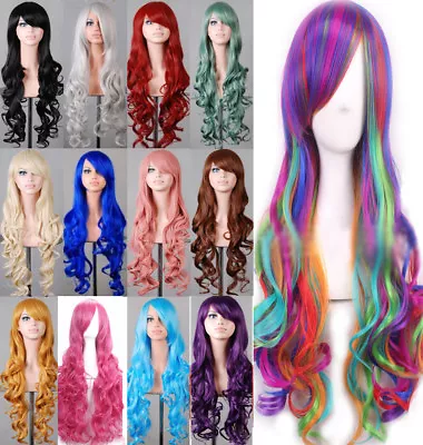 Lady 80cm Long Curly Wigs Fashion Cosplay Costume Hair Anime Full Wavy Party Wig • $14.99