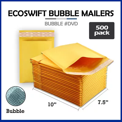 500 #0 7.5x10  EcoSwift  Brand Kraft Bubble Mailers Padded Envelope DVD 7.5 X 10 • $124.98