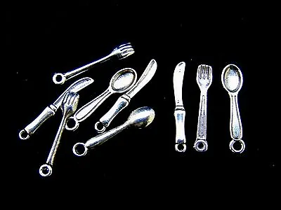 3 Sets Of Knife Fork And Spoon Tibetan Silver Charms Jewellery Craft Beading L27 • £2.19
