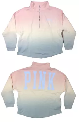 Victoria's Secret Pink Varsity Half Zip Crew Ombre Pullover Sweatshirt Xs Nwt • $29.75