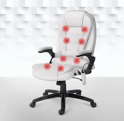 8 Point Massage Office Chair PU Leather Office Chair Vibration Massage White • $248.95