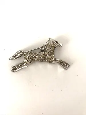 Vintage Racing Horse Brooch Pin Paste Glass Silver Tone Metal Race Hunt Equine • £12.99