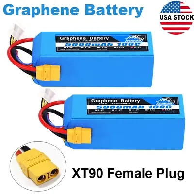 2pcs Yowoo 22.2V 5000mAh XT90 6S 100C Lipo Battery Graphene For Drone Car Boat • $119.36