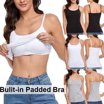£4.79 • Buy Women Camisole With Built In Padded Bra Adjustable Strap Sleeveless Vest Tank