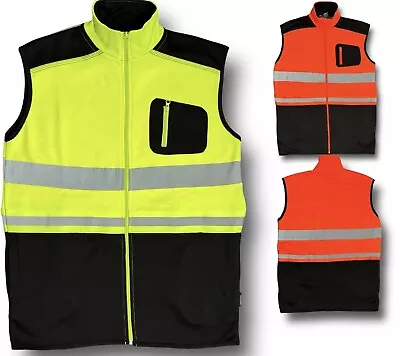 Mens New Hi Viz Vis Visibility Work Wear Soft Shell Gilet Bodywarmer Vest Jacket • £18.99