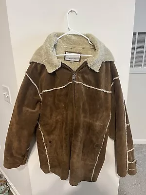 M. Julian Wilsons Leather Mens Sherpa Jacket Size XL Brown Hooded Fleece Heavy • $60