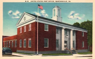 Martinsville VA United States Post Office Linen Vintage Postcard E500 • $2