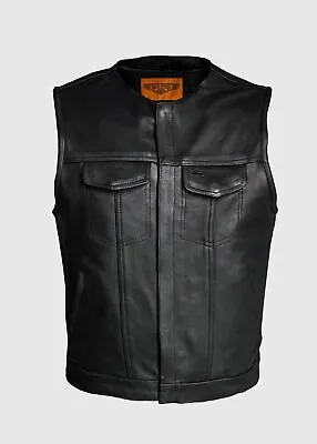 Men's Leather Vest SOA Motorcycle Club Heavy Duty Waistcoat Concealed Pockets • $78.75