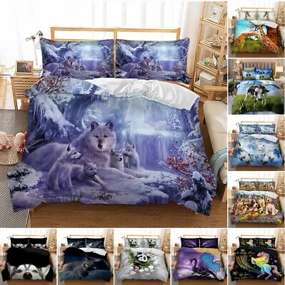 3D Animal Duvet Quilt Cover Set Bedding Set Single Double King Size Pillowcases • £20.99