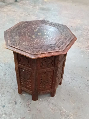 £29.95 • Buy Octagonal Coffee Tea Table, Brown Solid Wooden W/ INLAY Indian Side Lamp- 250