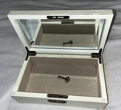 Jewelry Box White Washed Wood With Mirror  Lock And Key • $9