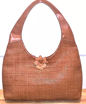 PAOLO MASI Made In ITALY Genuine TAN-BROWN WOVEN LEATHER Shoulder Handbag Hobo • $49