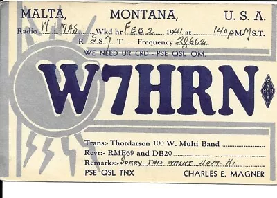 QSL  1941 Malta    Montana  Radio Card • $6.02