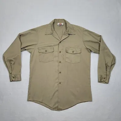 Vintage DICKIES Mens Work Shirt Khaki Mechanic 15-15 1/2 X 33 MADE IN USA • $19.99