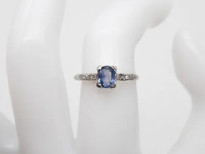 Antique 1920s 1ct Certified NO HEAT Ceylon Blue Sapphire Diamond Platinum Ring • $850